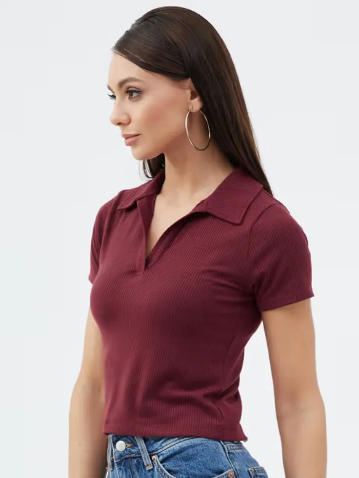 SGW Maroon Ribbed Polo - Half Sleeves