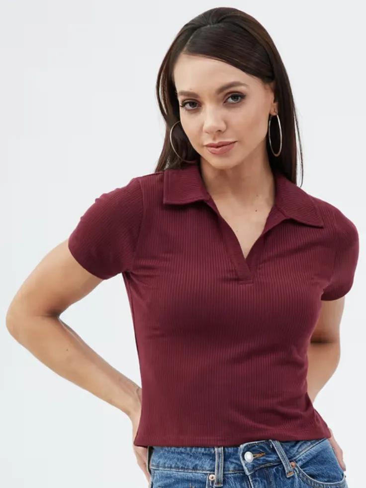 SGW Maroon Ribbed Polo - Half Sleeves