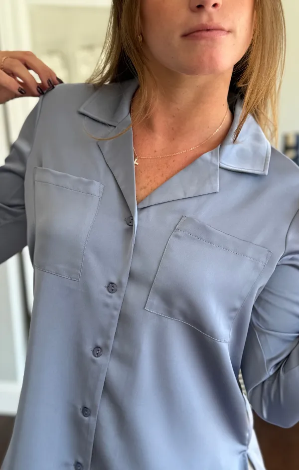 Silky Long Sleeve Button Up