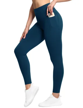 THE GYM PEOPLE Tummy Control Workout Leggings with Pockets High Waist Athletic Yoga Pants for Women Running, Fitness Dark Blue Green