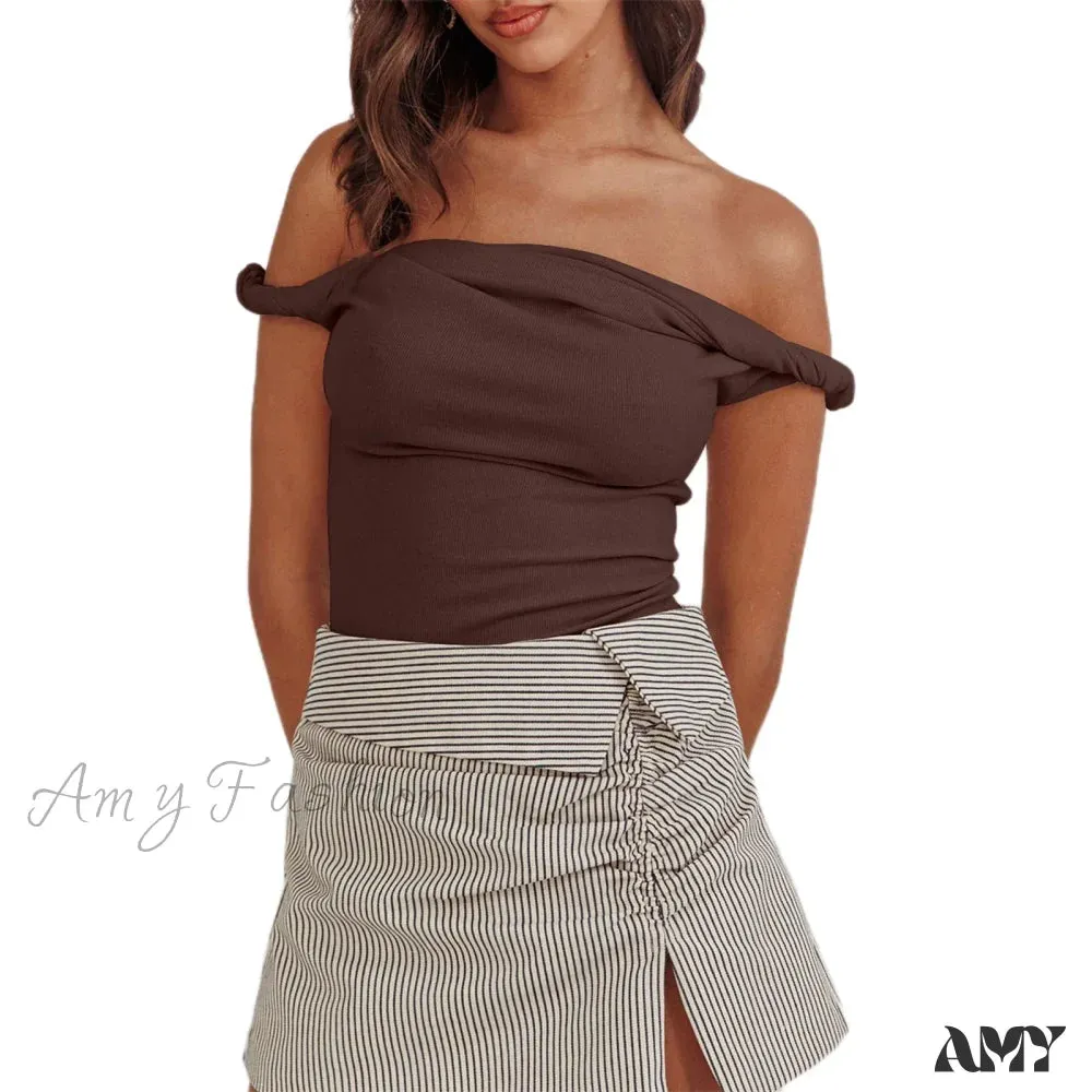 Twisted Off Shoulder Cotton Solid Color Elegant Slim Fit Crop Top