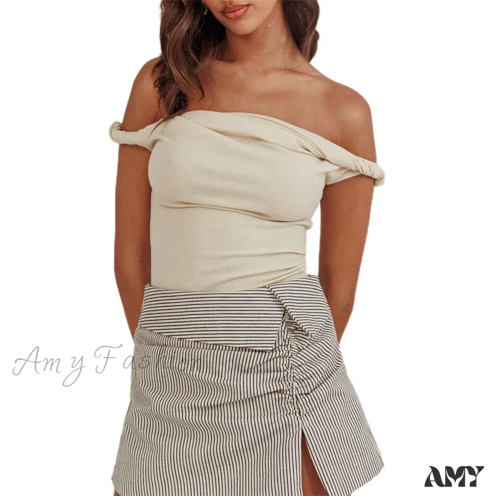 Twisted Off Shoulder Cotton Solid Color Elegant Slim Fit Crop Top