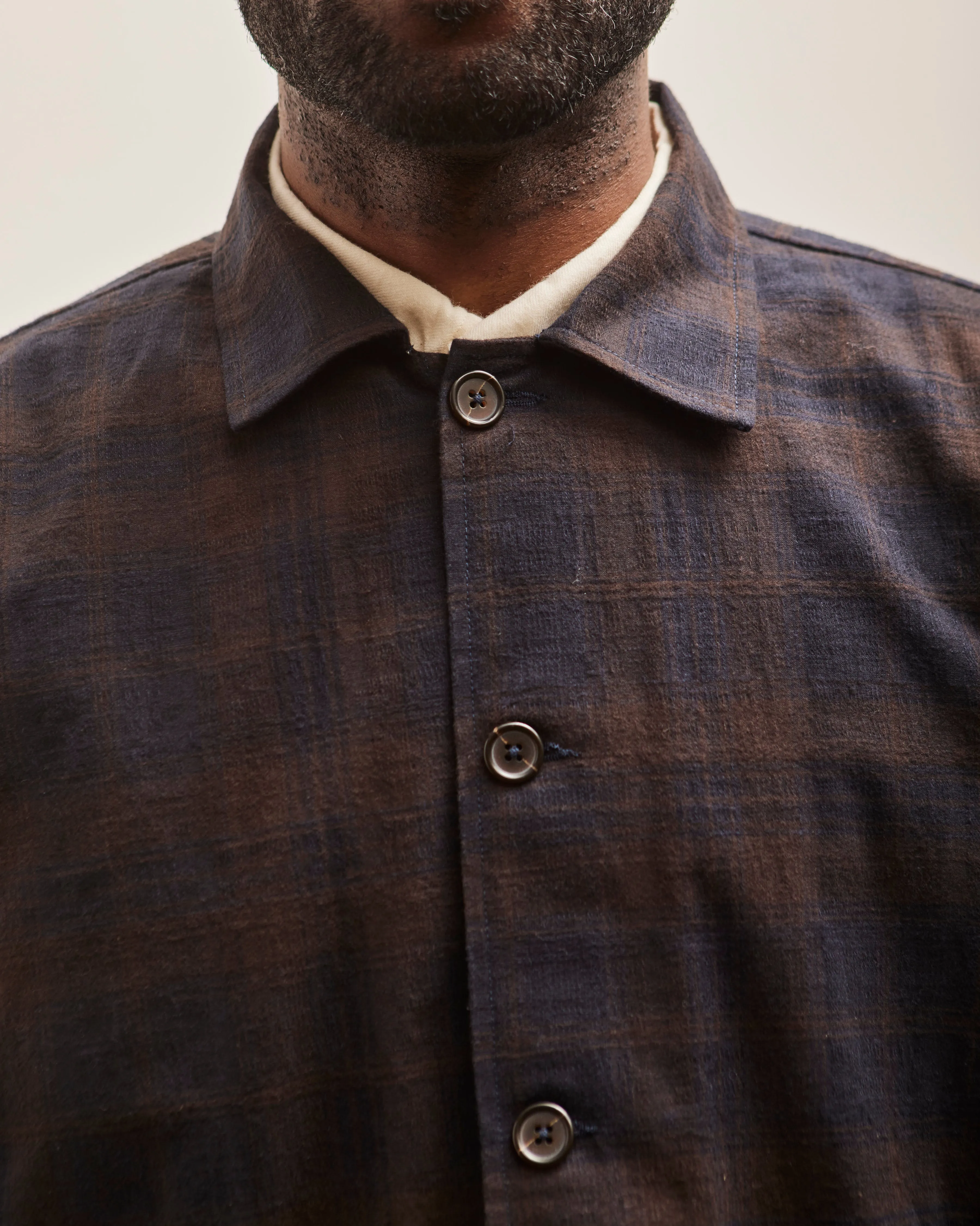 Universal Works Easy Overshirt, Navy/Brown