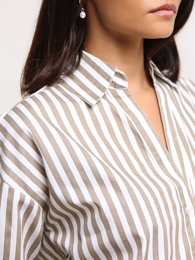 Wardrobe Taupe Striped Cotton Shirt