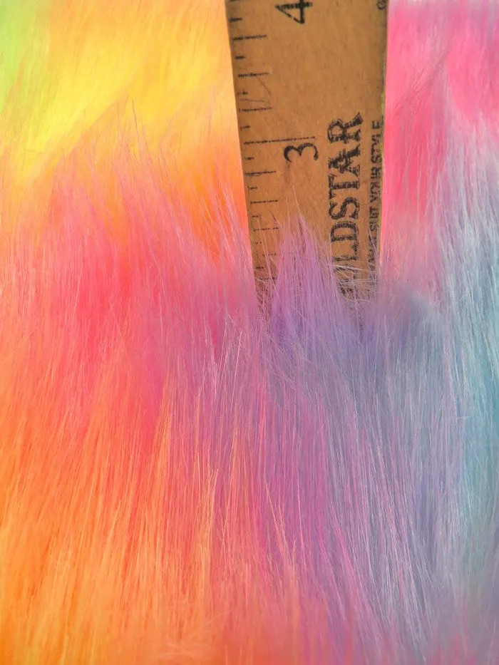 Wave Rainbow 1 Wave Rainbow Long Pile Faux Fur Fabric / Sold By The Yard