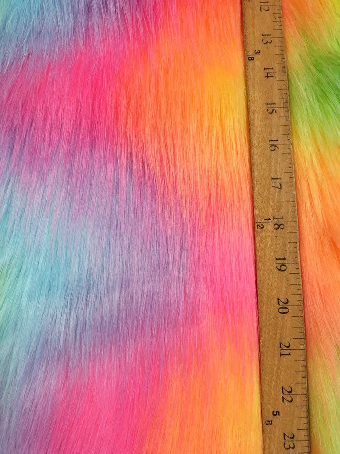 Wave Rainbow 1 Wave Rainbow Long Pile Faux Fur Fabric / Sold By The Yard