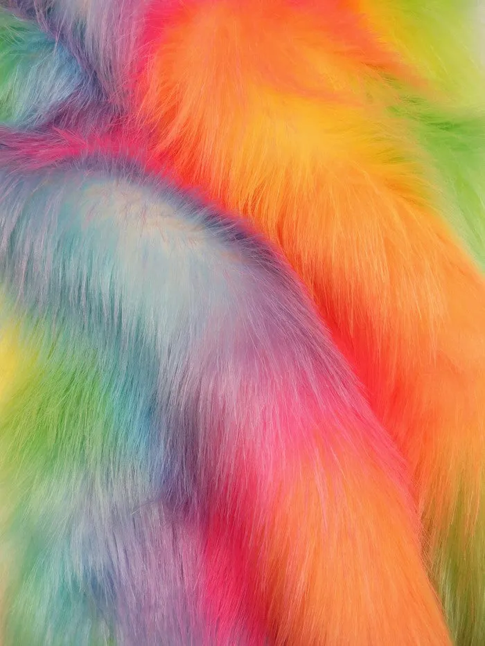 Wave Rainbow 1 Wave Rainbow Long Pile Faux Fur Fabric / Sold By The Yard