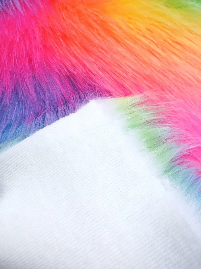 Wave Rainbow 1 Wave Rainbow Long Pile Faux Fur Fabric / Sold By The Yard