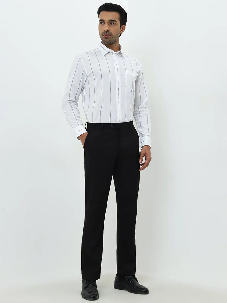 WES Formals White Double Striped Relaxed-Fit Cotton Shirt