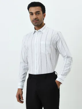 WES Formals White Double Striped Relaxed-Fit Cotton Shirt