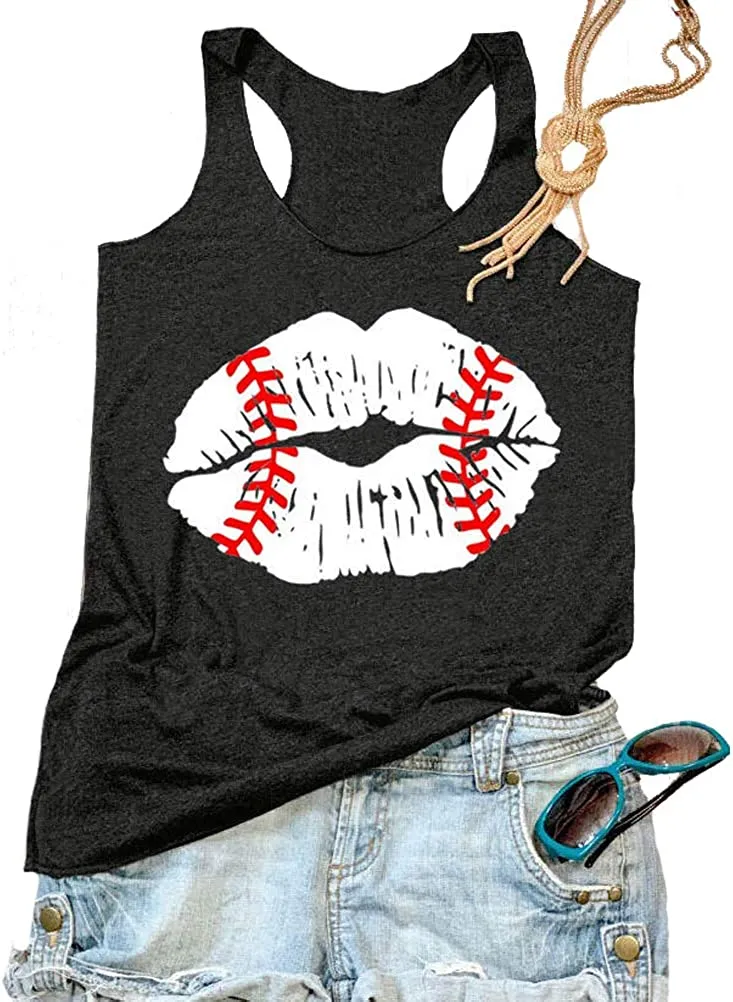 Women Baseball Lips Tank Top Baseball Shirt