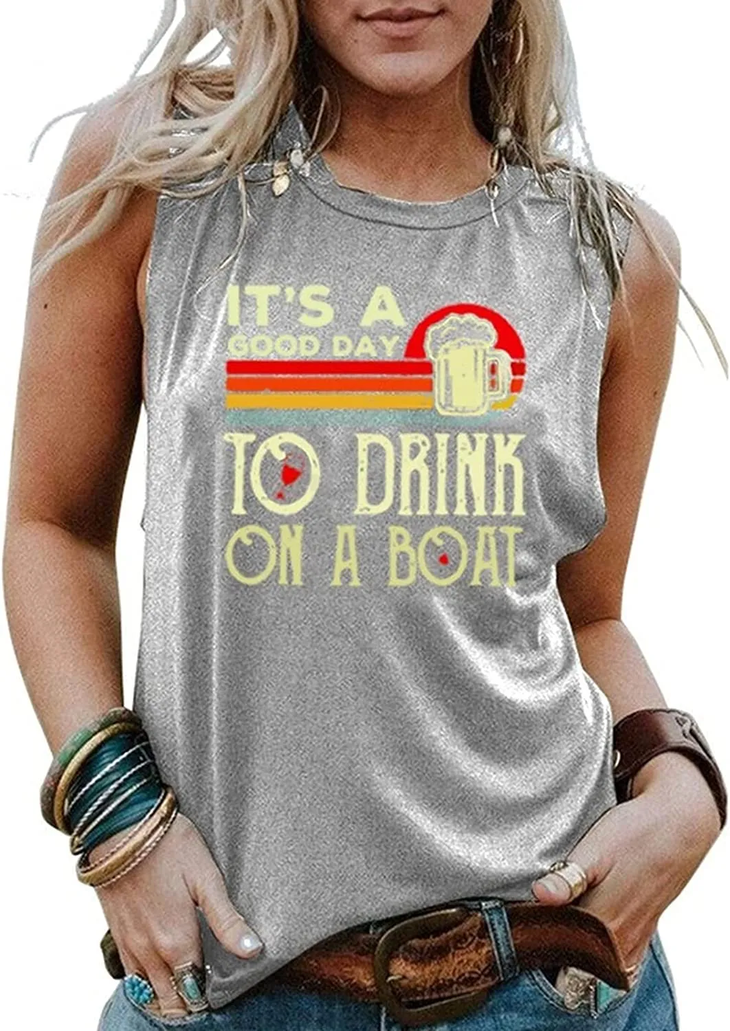 Women Boat Tank Tops It's A Good Day to Drink on A Boat Shirt