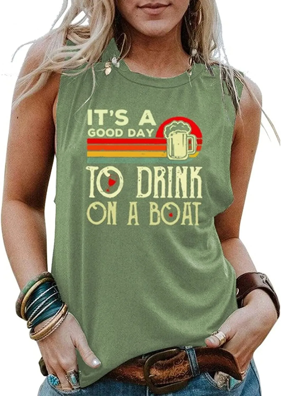 Women Boat Tank Tops It's A Good Day to Drink on A Boat Shirt