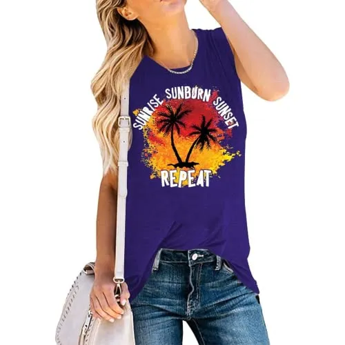 Women Sunrise Sunburn Sunset Repeat Graphic Tank Top