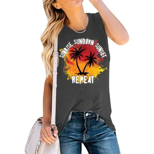 Women Sunrise Sunburn Sunset Repeat Graphic Tank Top