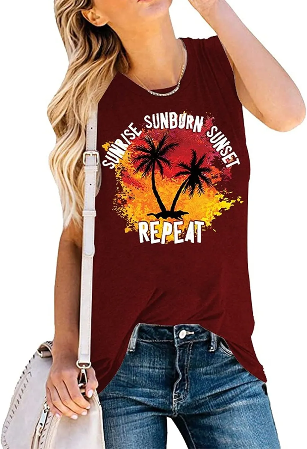 Women Sunrise Sunburn Sunset Repeat Graphic Tank Top