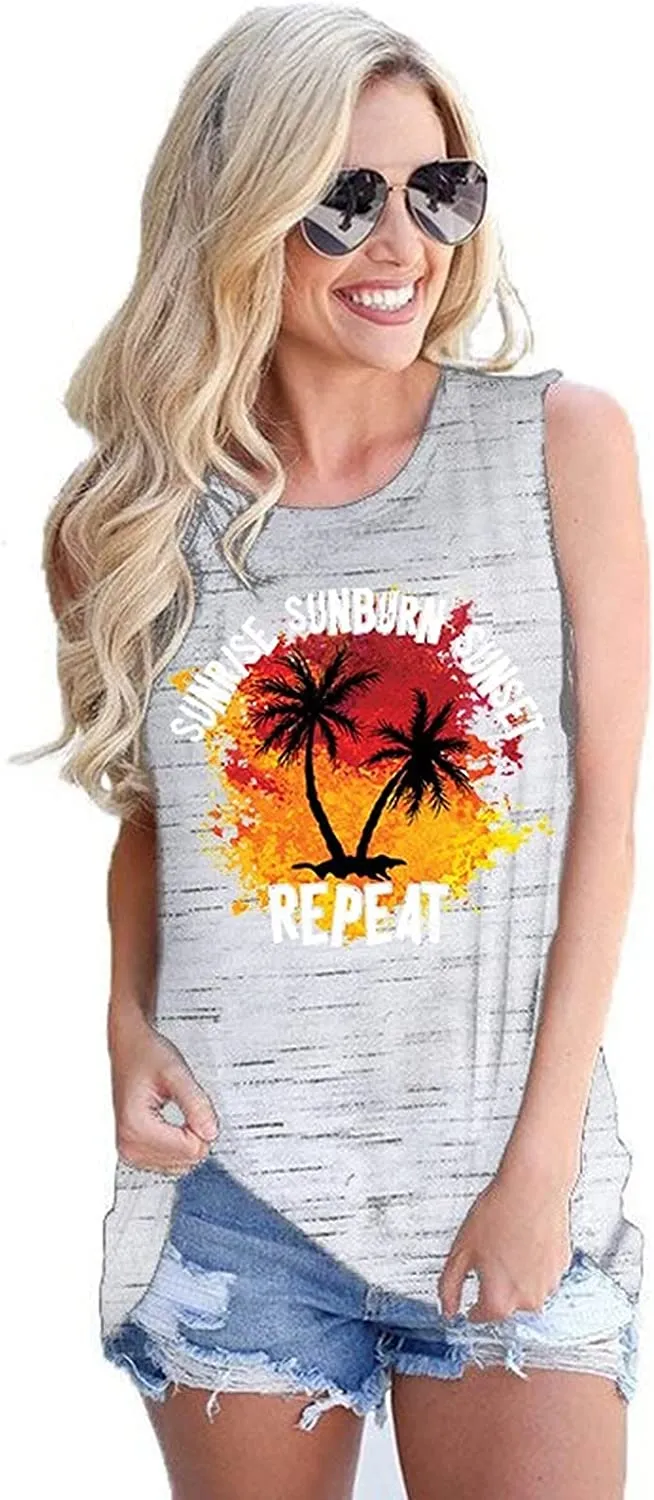 Women Sunrise Sunburn Sunset Repeat Graphic Tank Top