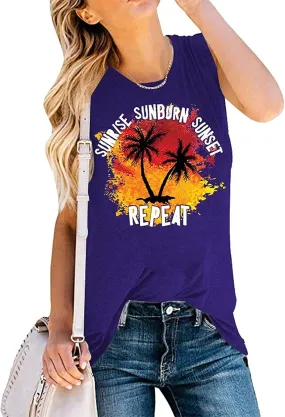 Women Sunrise Sunburn Sunset Repeat Graphic Tank Top