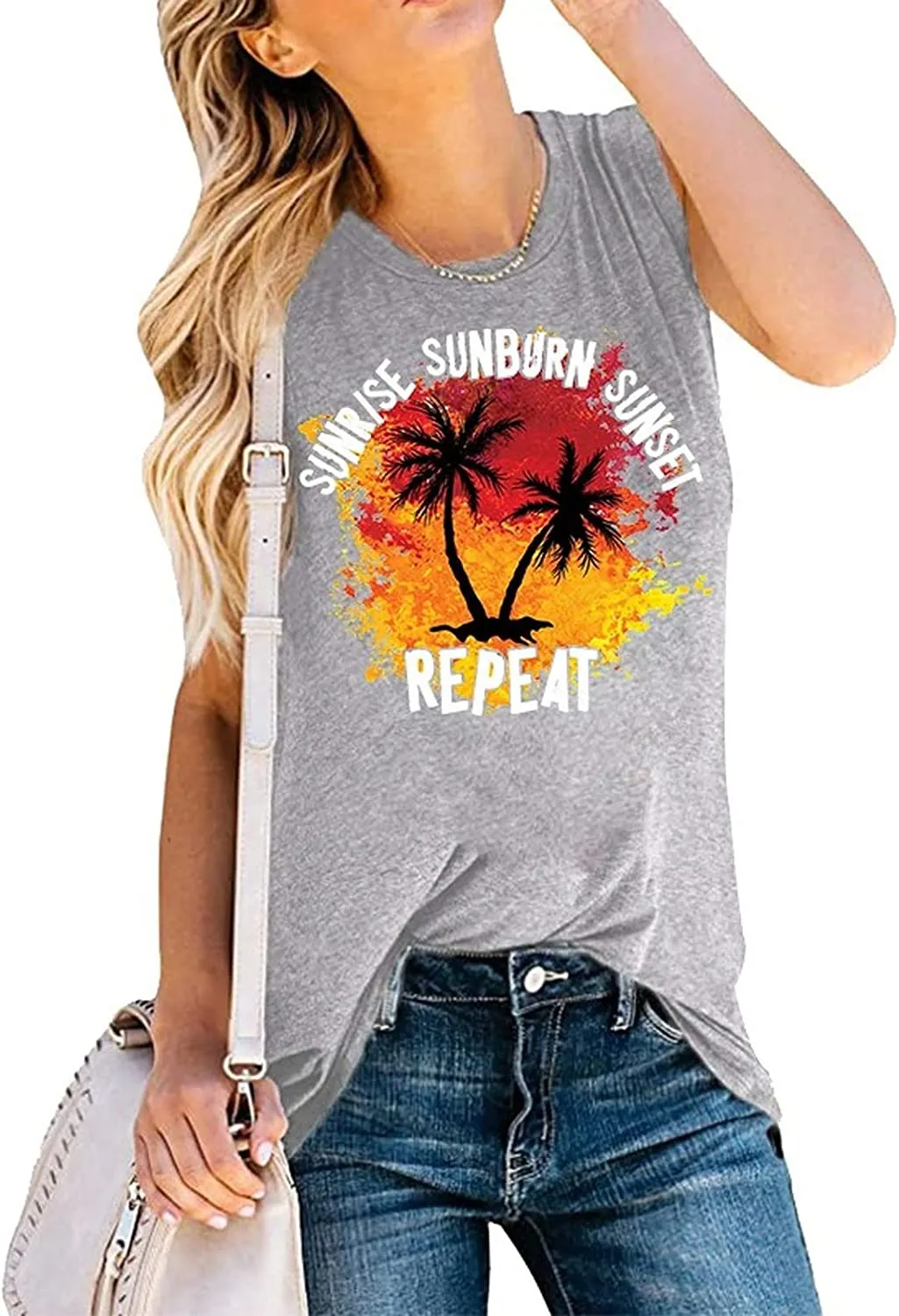 Women Sunrise Sunburn Sunset Repeat Graphic Tank Top