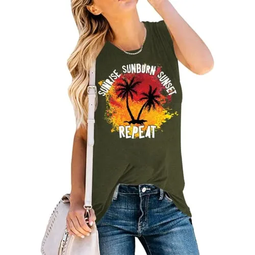 Women Sunrise Sunburn Sunset Repeat Graphic Tank Top